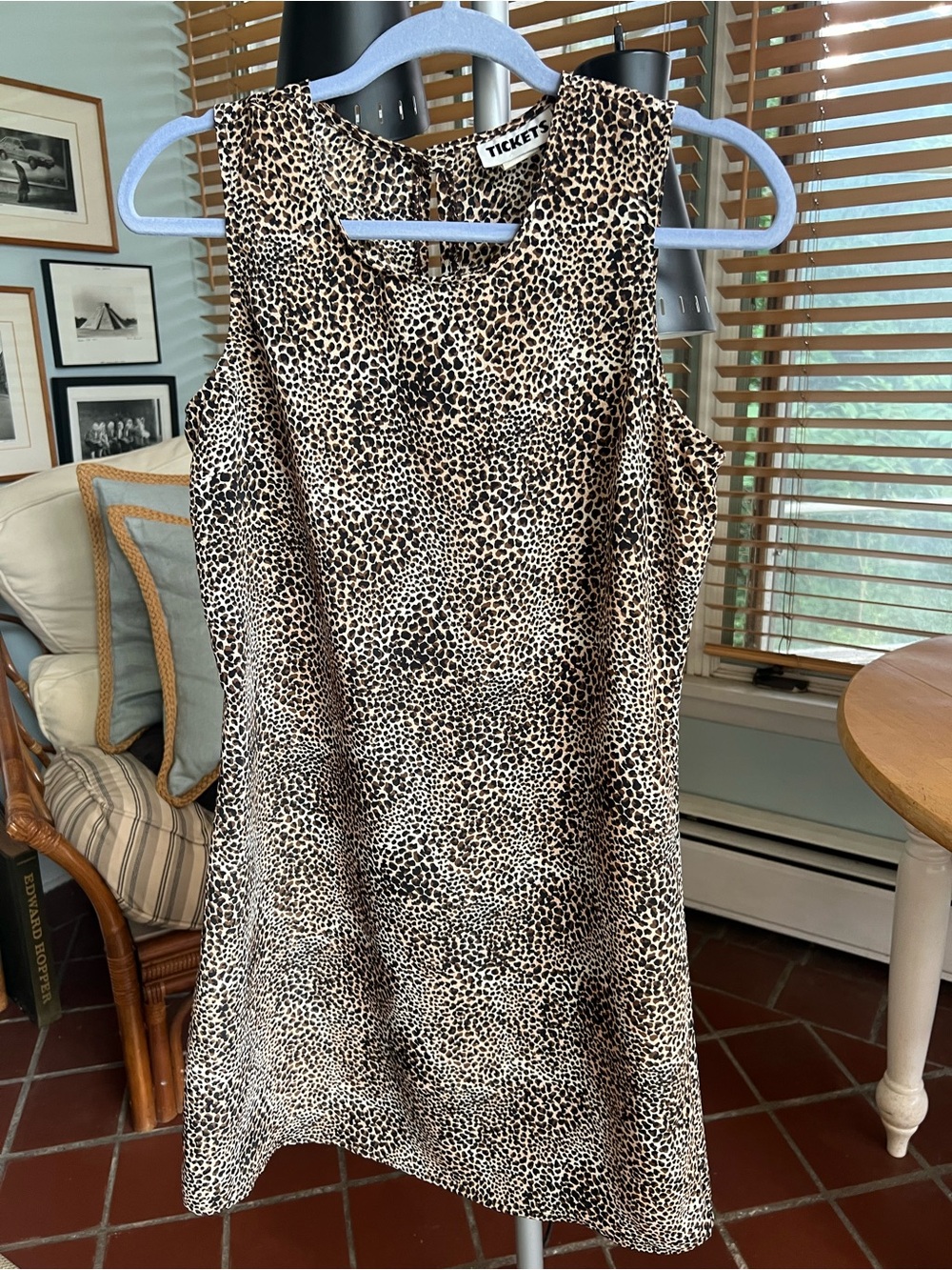 Vintage Leopard Print Sleeveless Mini Dress in Beige/Black